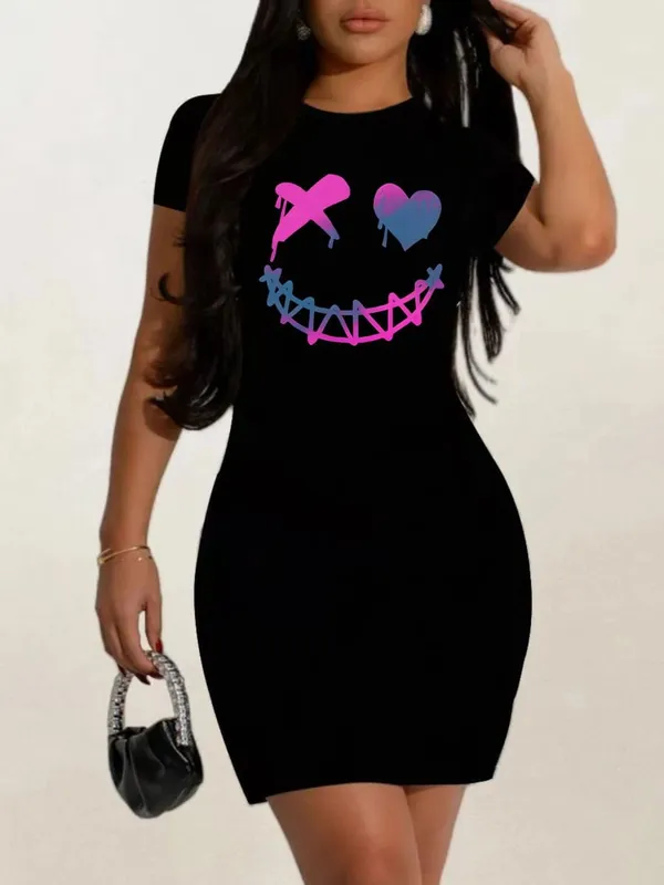 summer Short sleeves black tshirt dress Women's Casual Graphic TShirt Dress Short Sleeve Round Neck Loose Fit SpringSummer — image 7