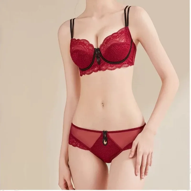 Trendy Lace Minimizer Lingerie Set DE Cup Large Bust Large Size Thin Cup Underwire Anti Sagging Comfy No Show Women Underwear — image 6