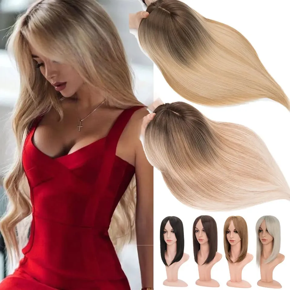 Snoilite Synthetic 14'' Striaght Hair Toppers with Bangs for Women Natural Hairpieces Adding Hair Volume Topper Hair Extensions — image 2