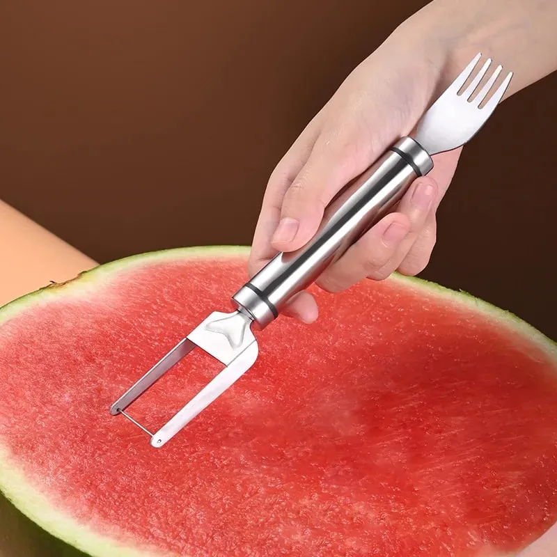 Stainless Steel Watermelon Cutting Tool Functional Watermelon Fork Slicer Slicing Tool for Melons Fruit Fork Kitchen Gadgets — image 2