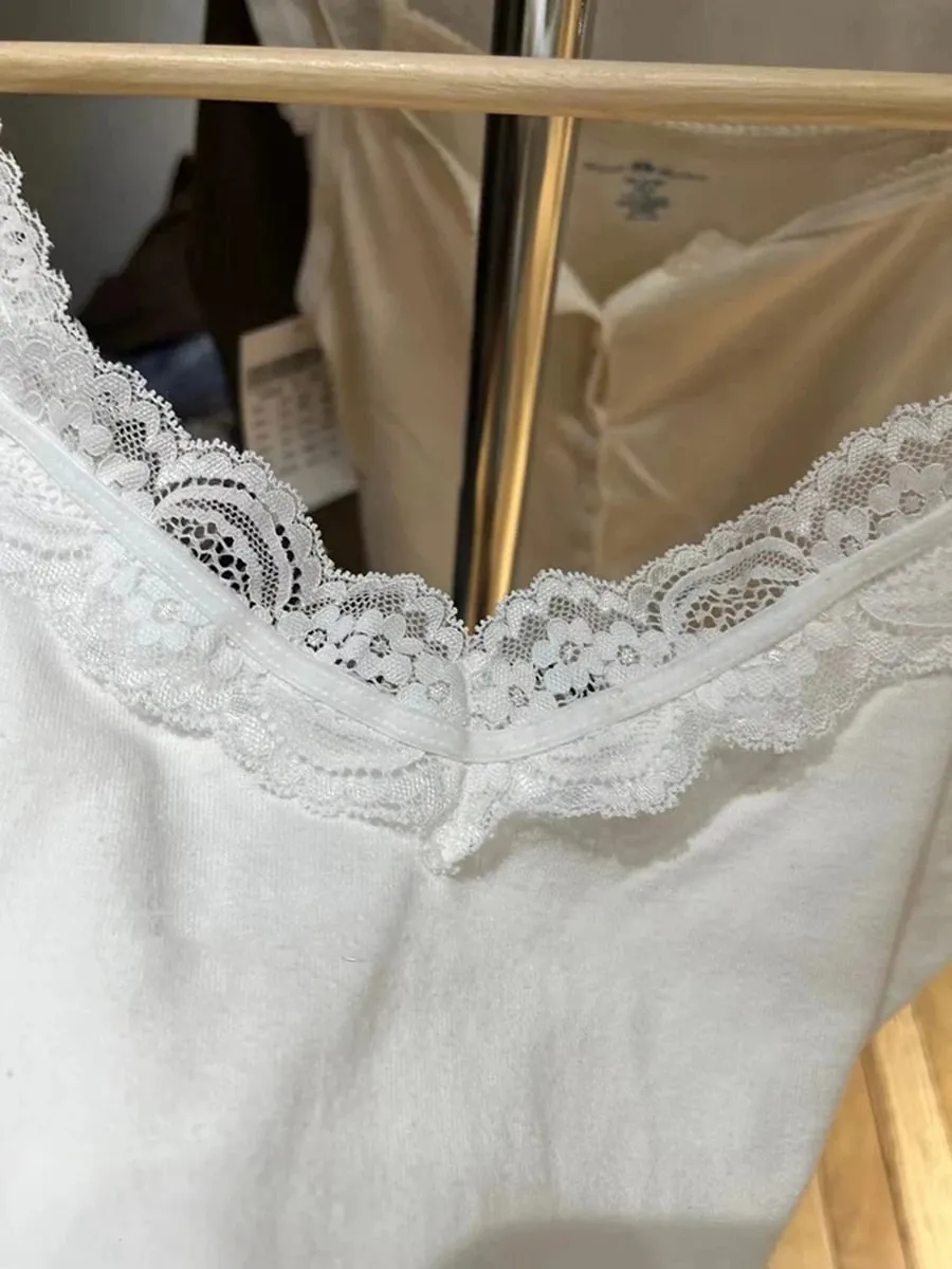 甜美蕾丝拼接连衣裙修身吊带背心女夏季白色性感简约纯棉柔软无袖马甲女复古别致Y2K吊带衫 — image 6
