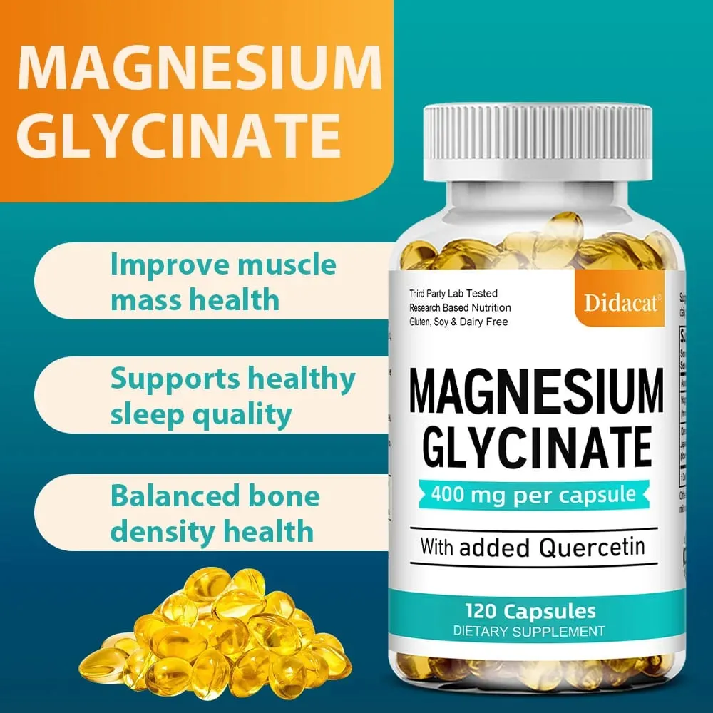 Magnesium Glycinate - with Quercetin Improve Cardiovascular Health Reduce Stress and Promote Healthy Sleep Muscle Growth — image 2
