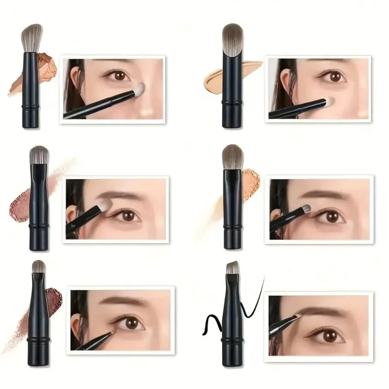 6 stk mini rejse makeup børstesæt med aftageligt aluminiumsrør bærbar øjenskyggebørste og opbevaringsboks — image 6