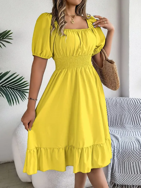 Spring Summer Elegant High Waisted Dress Square Neck Short Sleeved Ruffled Edge Long Dresses 2026 Valentine's Day Woman Clothing — image 17