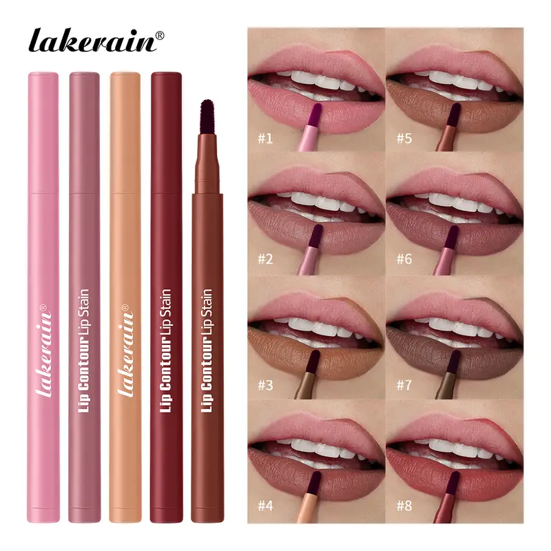 Lakerain Lip Contour Lip Stain Pen Smudge-proof Non-stick Cup Moisturizing Lip Makeup Cosmetic 2-in-1 Lip Stain & Liner