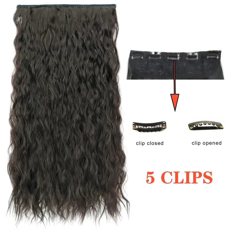 Synthetic Long Wave 5 Clips Hair Extensions Clips in High Temperature Fiber Black Brown Hairpiece — image 8