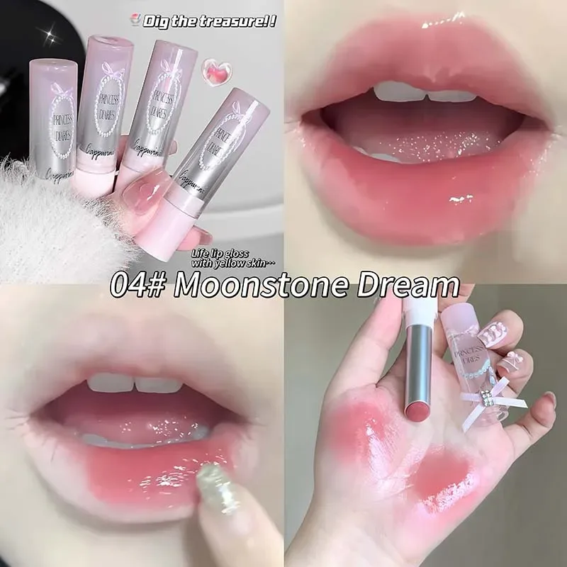 Pink Crystal Mirror Glass Solid Lip Gloss Round Tube Water Light Lipstick Clear Jelly Lip Glaze Nude Brown Moisturizing Lip Tint