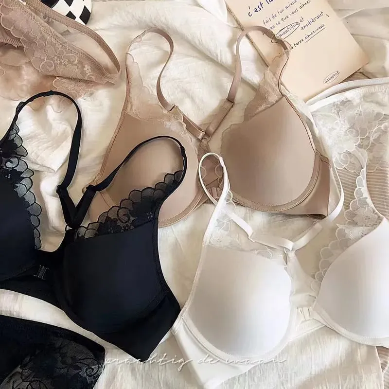 Thin Glossy Cup Cross Backless Lace Front Closure Bra and Panties Set with Push Up Underwear Women Beautiful Sexy Lingerie — image 4