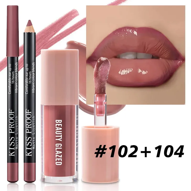 2Pcs/Set Lipliner Lip Oil Set Matte Velvet Lipstick Lip Glaze Set Lip Combo Lip Oil Long-lasting Waterproof Lip Makeup — image 7