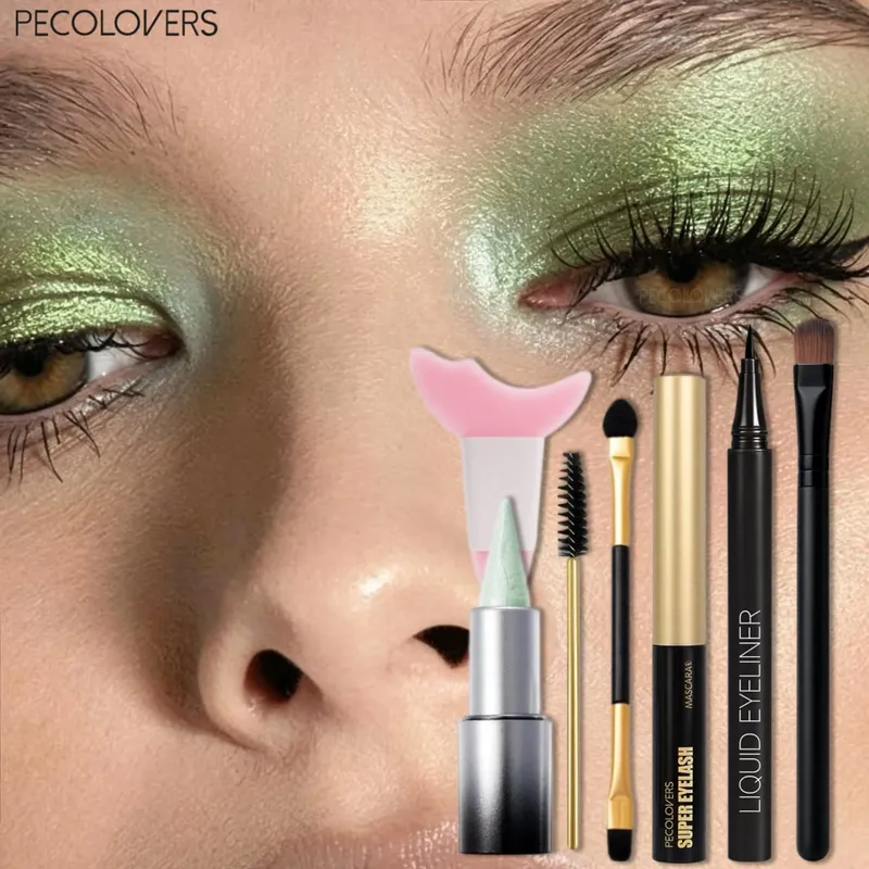 7 Pcs Eye Makeup Products - Siren Eyes Eye Makeup Set Blendable Green Shimmer Long Lasting Festival Eye Makeup Halloween Makeup — image 3