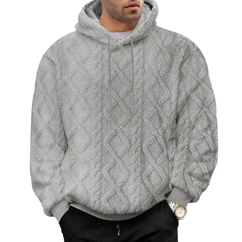 Autumn and Winter Leisure Men's High Street Jacquard Double-Sided Velvet Hooded Sports Trend Pullover Sweater Jacket — image 3