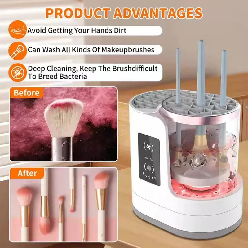 NUOVO elettrico 3 IN 1 macchina per la pulizia dei pennelli per il trucco asciugatrice per pennelli per il trucco strumento per la pulizia dei pennelli cosmetici USB automatico portatile — image 2