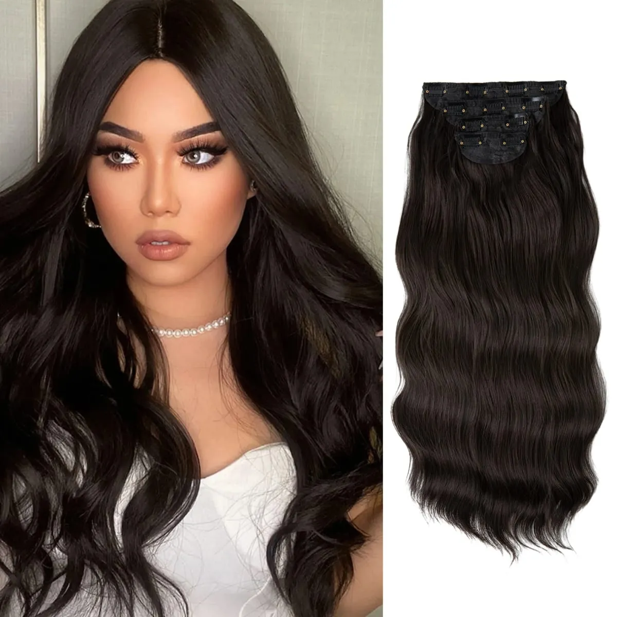 Synthetic 22" Long Wavy Clip In Hair Extensions 4Pcs/Set Thick Hairpiece For Women Brown Blonde Black Natural Fake Hair Pieces — image 10