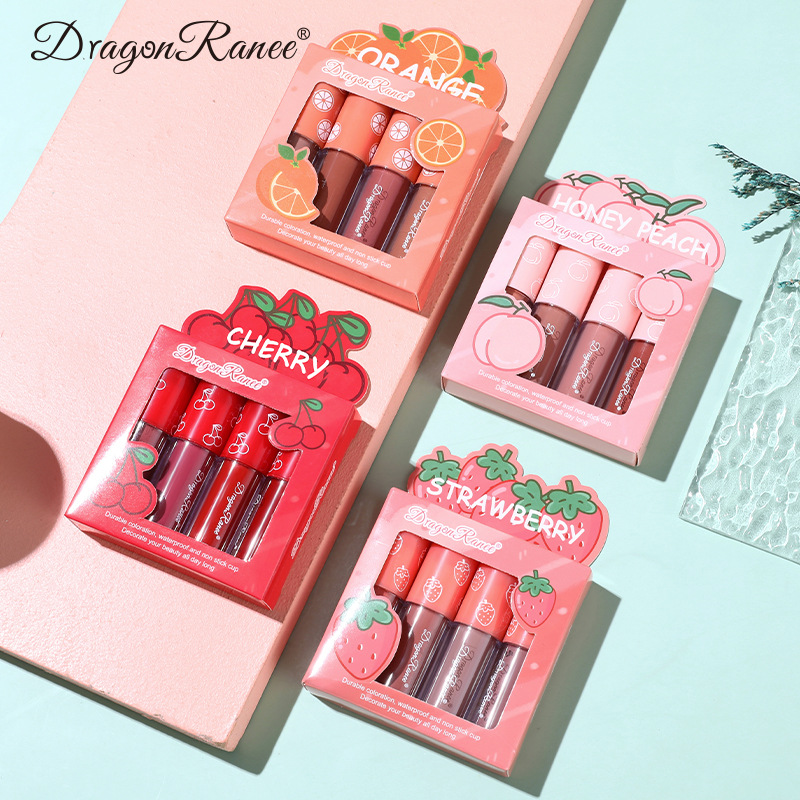 Mini Velvet Matte Lip Gloss Set 3pc/4pcs Non-Fading Non-Stick Cup Long-Lasting Fruit Scented Lip Tint Smooth and Lightweight — image 4