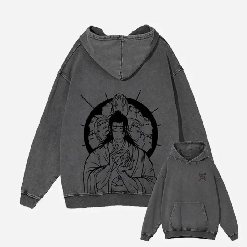 Japanese Anime Jujutsu Kaisen Print Hooded Pullover Men Hip Hop Sweatshirt Vintage Hoodie Harajuku Cotton Sweatshirts