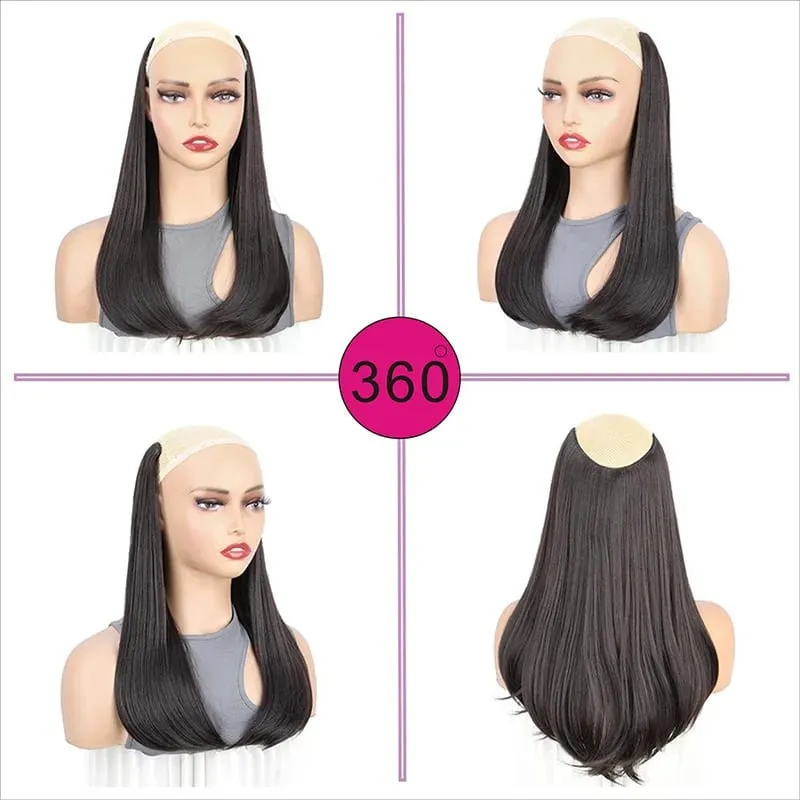 18Inch Synthetic V Long Curly Inner Buckle Hair Extension Black Brown Hairpiece Wig for Women