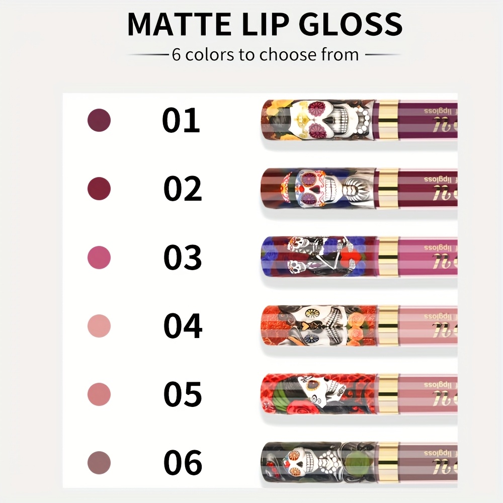 1pcs Matte Lip Gloss - Long-Lasting Waterproof Non-Fading for All Skin Types - Vibrant Red Shades with Floral & Skull Designs — image 4