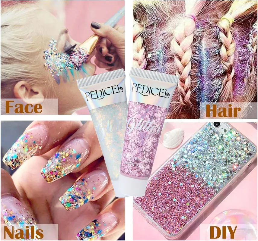 Multifunctional Eye Glitter Nail Hair Body Face Glitter Gel Art Flash Loose Sequins Cream With Smear Spoon Festival Glitter Deco — image 4