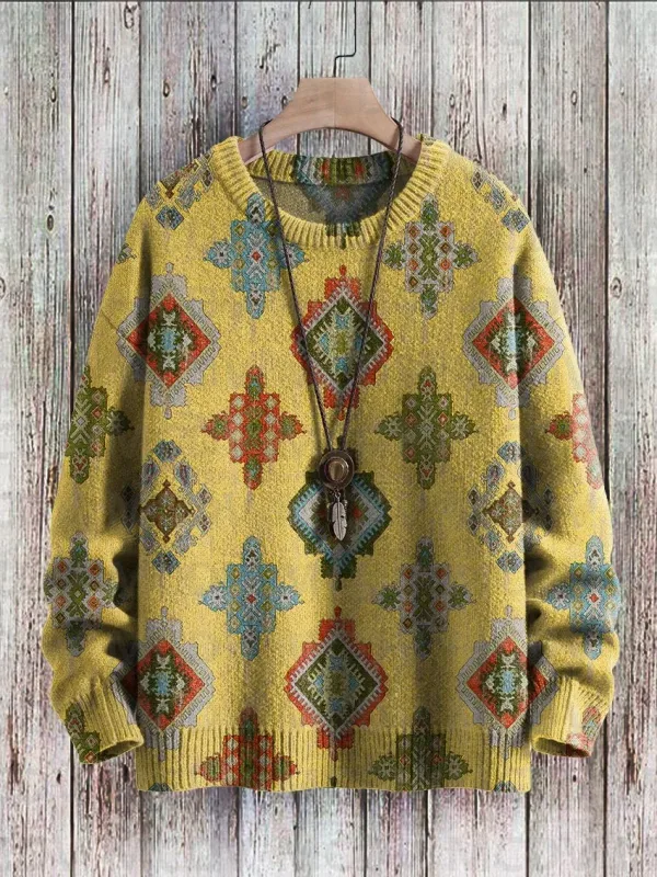 Vintage Pattern Print Knit Pullover Sweater Pambabae Para sa Lalaki Sweater — image 8