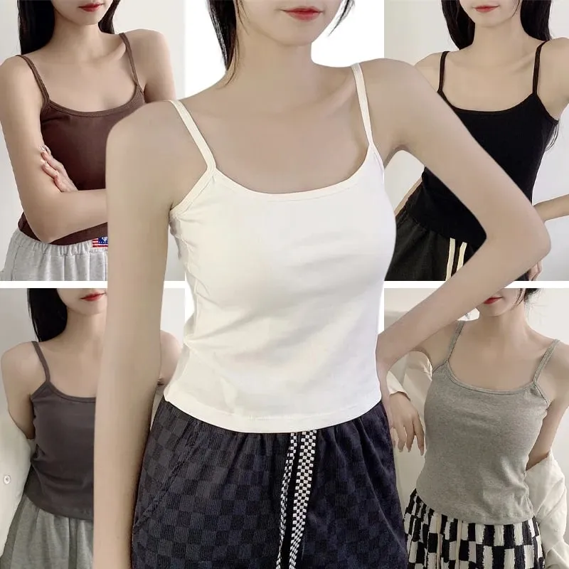 1PC Women's Spaghetti Straps Sleeveless Slim Camisole with Chest Pad Solid Color Sports Comfortable Vests Underwear Summer New — image 4