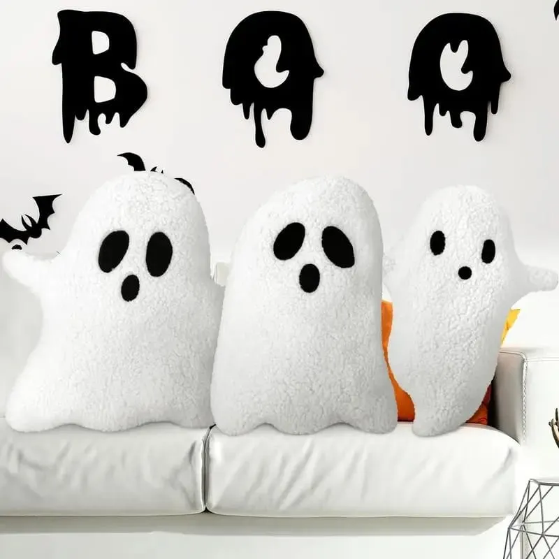 32cm Cute Halloween Pillow Stuffed Ghost Throw Pillow Soft Cartoon Ghost Doll Toy Stuffed Plushie Home Halloween Decorations