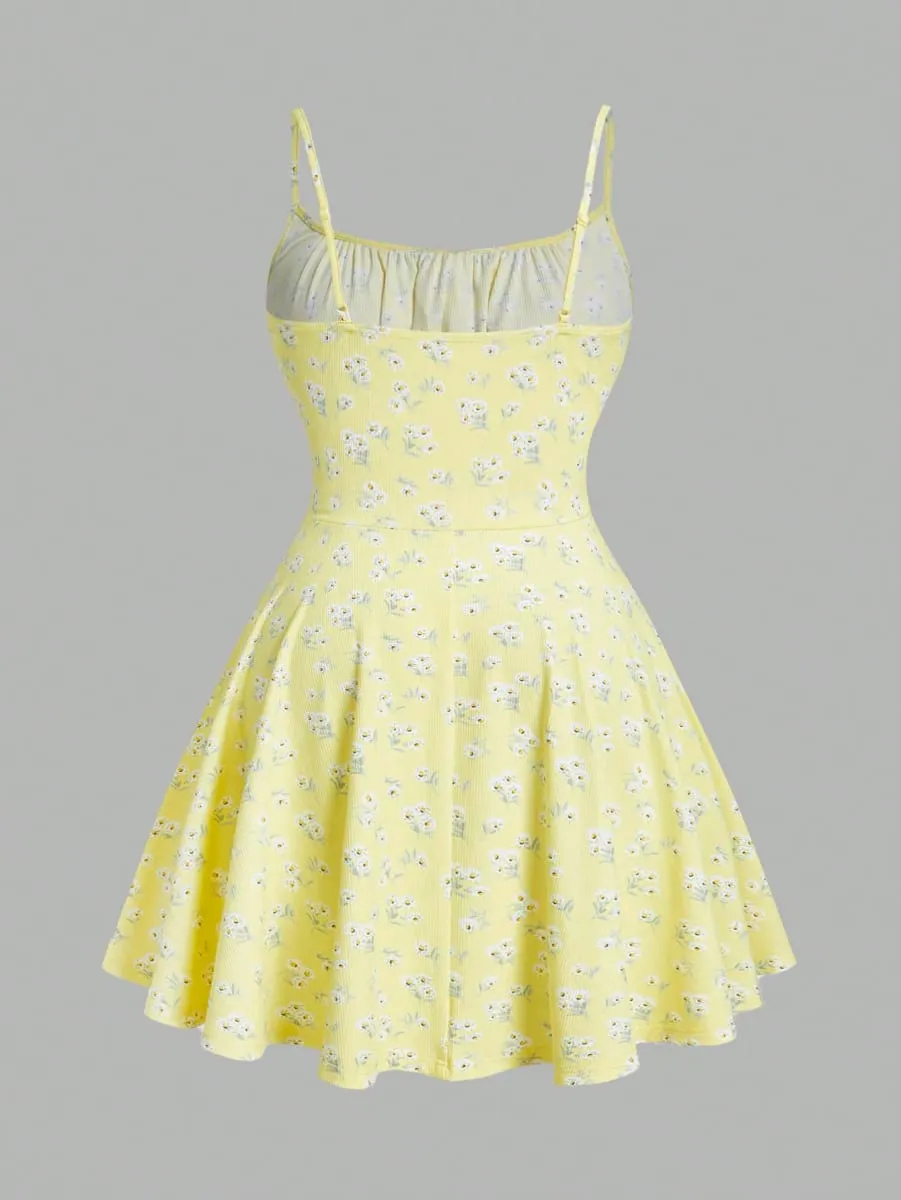 New Fashion Floral Elegant Sleeveless Thin Strap Camisole Dress — image 2