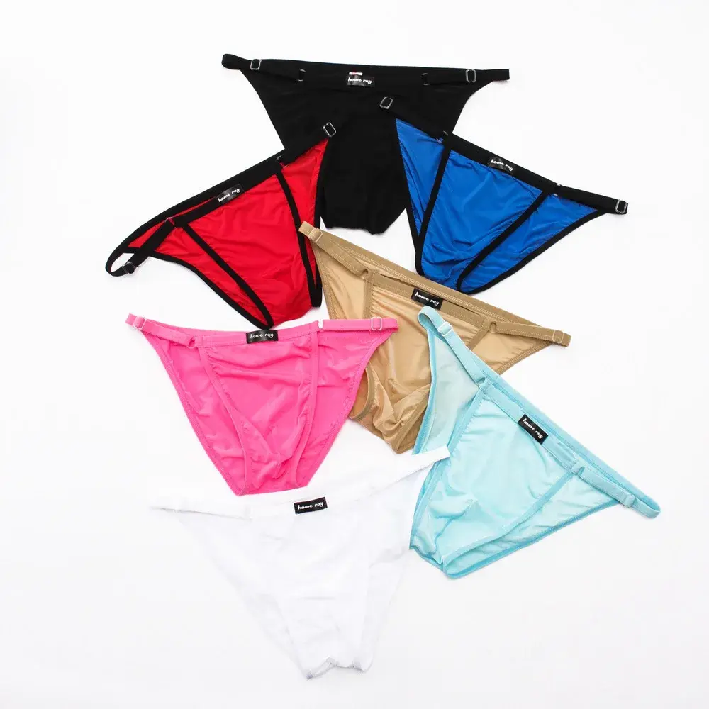 Adjustable Men's Sexy Brief Underwear Ice Silk Thin Transparent Comfort Quick Drying Mankini Gays U Convex Pouch High Fork Tanga — image 13