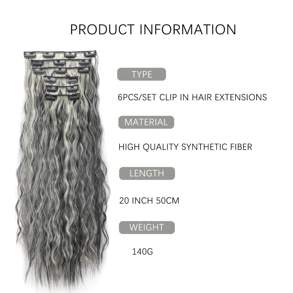 Clip In Hair Extensions 6PCS Set Curly 20inch Long Synthetic Clip On Hairpiece Corn Wavy Style For Women Girls Daily Party — image 5