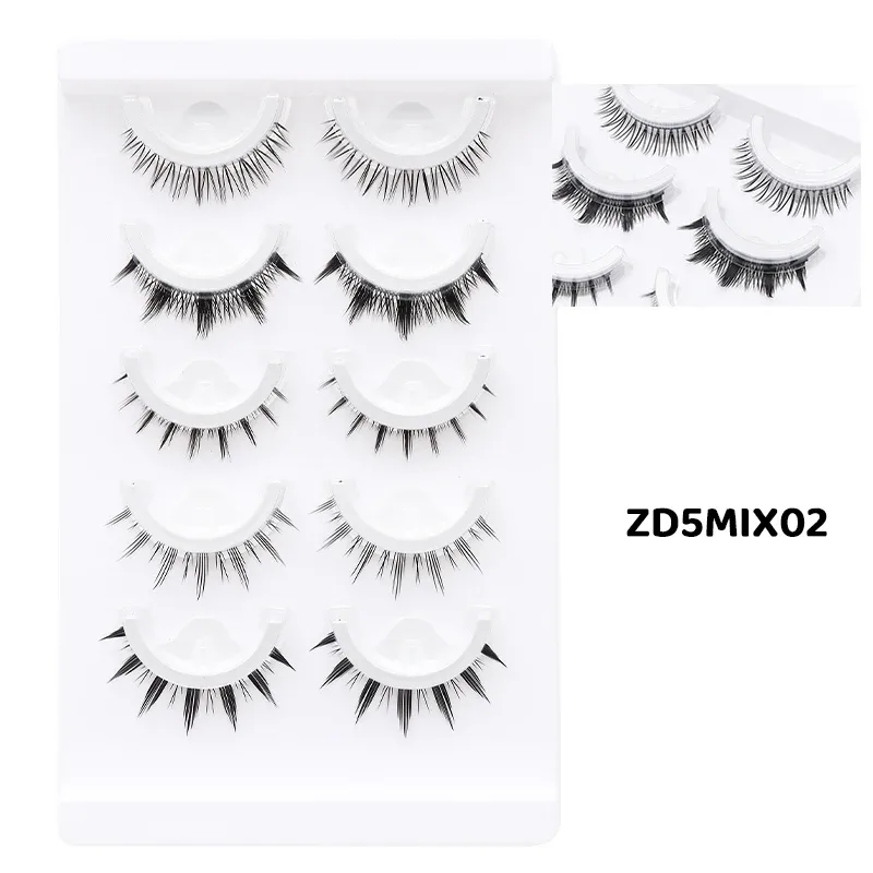 5 paires de faux cils auto-adhésifs Manga de Style mixte, sans colle, bande naturelle réutilisable, pour le maquillage quotidien des yeux