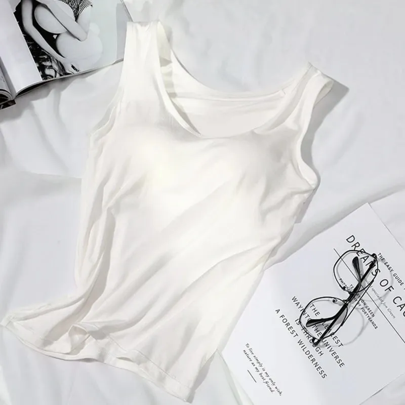 2026 Women's Vest Tops with Built In Bra Neck Vest Solid Color Padded Slim Fit Tank Tops Sexy Shirts Feminino Casual Tank Tops — image 9