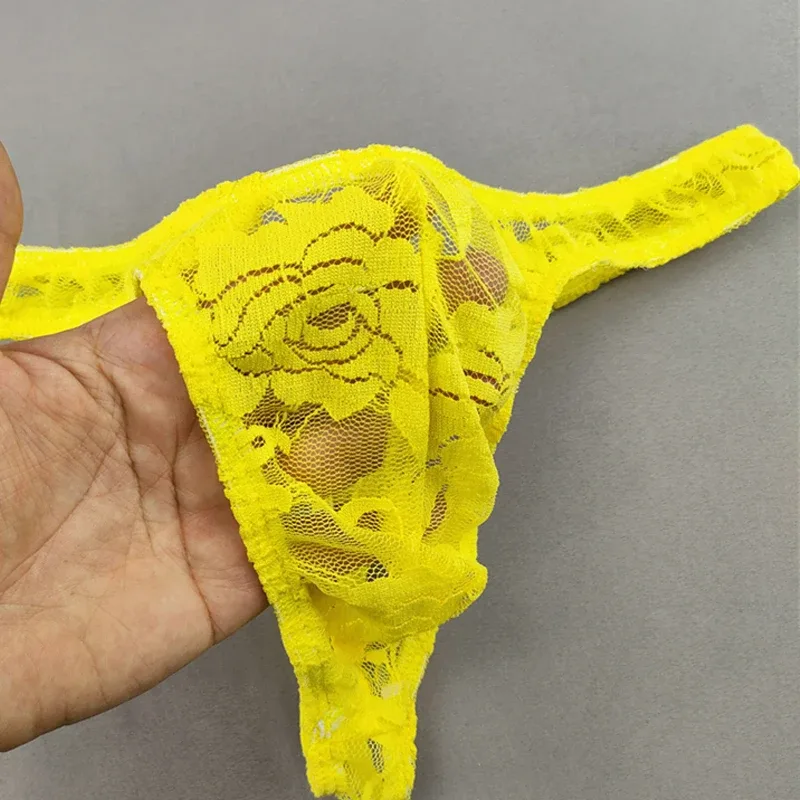 Lace Floral Sexy Men's Underwear Solid Hollow Perspective Thong Comfort Bugle Enhance Sissy G-String Gay Low Rise T-back Panties — image 17