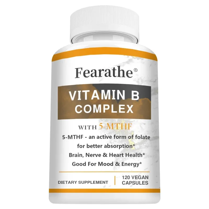 Vitamin B Complex with 5-MTHF Folic Acid for Immune System and Energy Support Brain Nerve and Heart Health