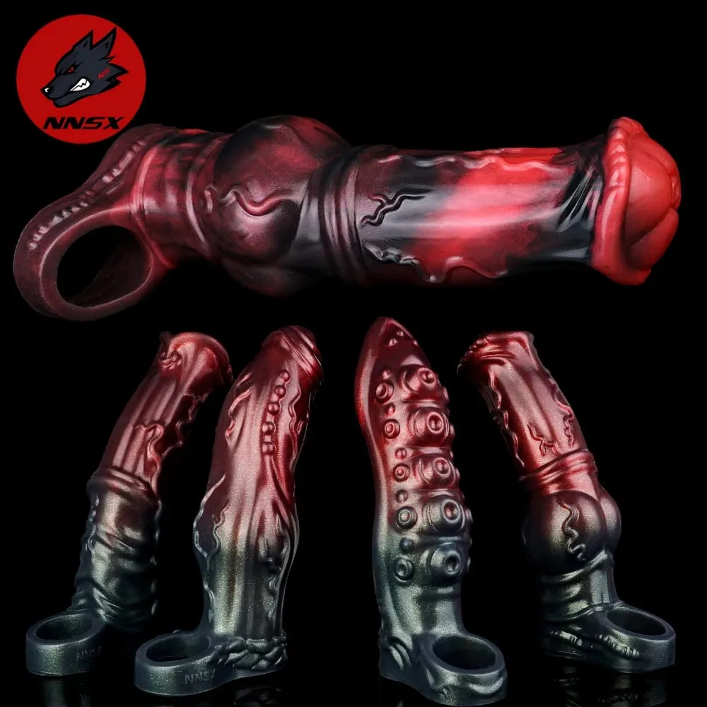 Grote Paard Penis Sleeve Holle Dildo Uitbreiding Mouw Siliconen Herbruikbare Knoop Condoom Cockring Extender Speeltjes voor Mannen — image 2