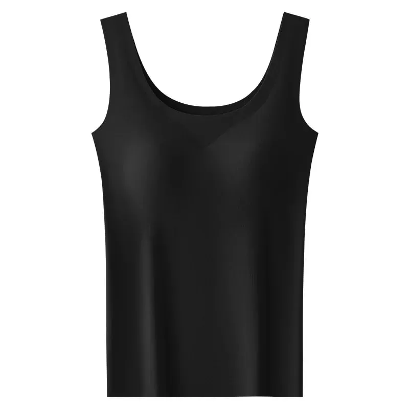M-2XL Ice Silk Seamless One-piece Bottoming Tank Tops with Chest Pads Women Inner Outerwear Wide Shoulder Sleeveless Tops — image 9
