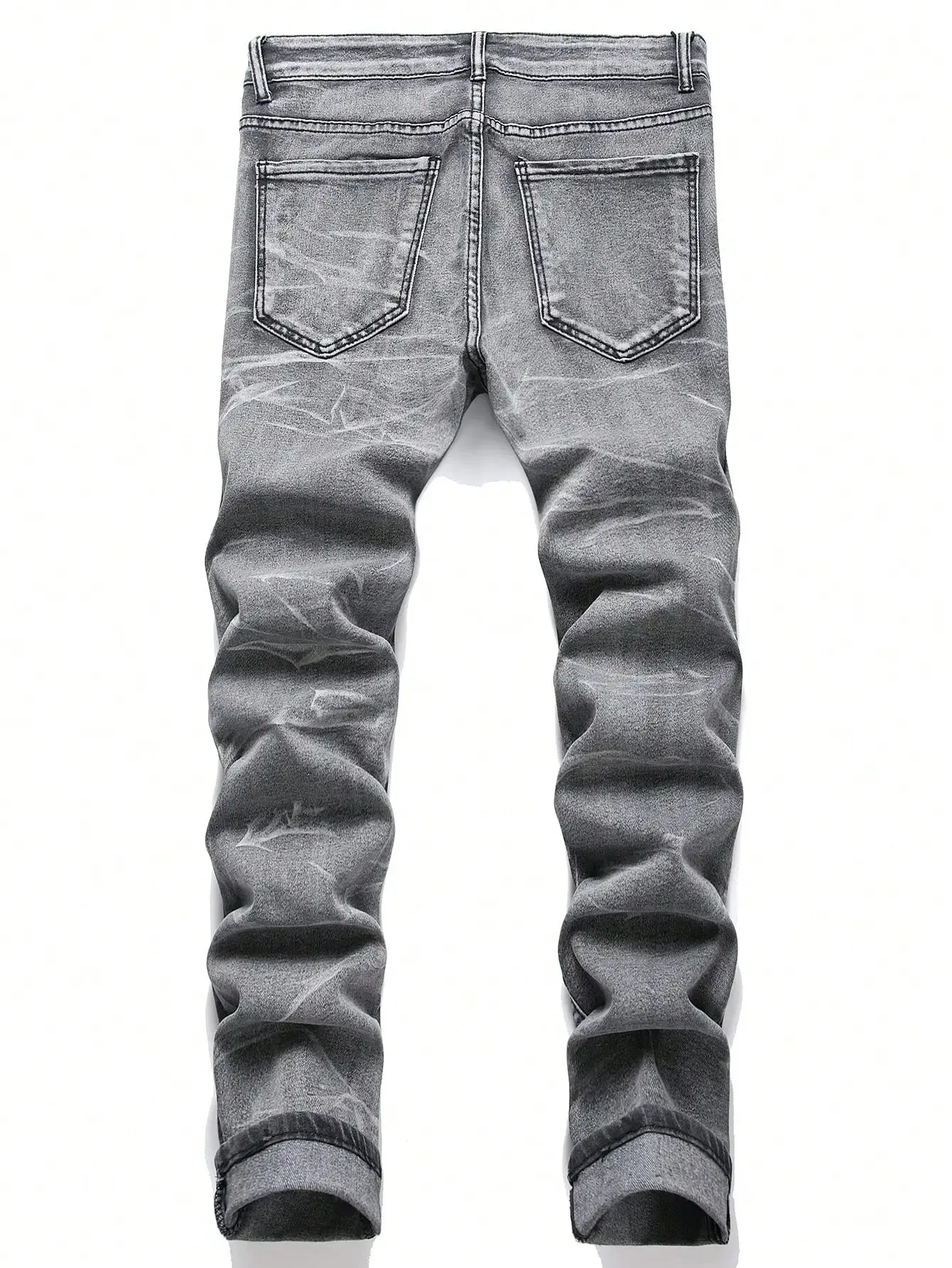 Men‘s Stretchy Denim Jeans Streetwear Tearing Patchwork Holes Ripped Denim Elastic Waist Casual Pants Slim fit Straight Trousers — image 5