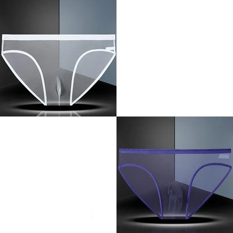 1-2 Pcs Men's Briefs Seamless Transparent Ultra-thin Underpants Breathable Mesh Sexy Male Panties Elastic Underwear Shorts Panty — image 19