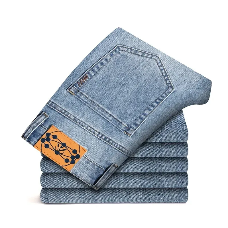 New Summer 98% Cotton Men's Business Casual Jeans Straight Soft Stretch Fabric Baggy Denim Pants Male Brand Trousers