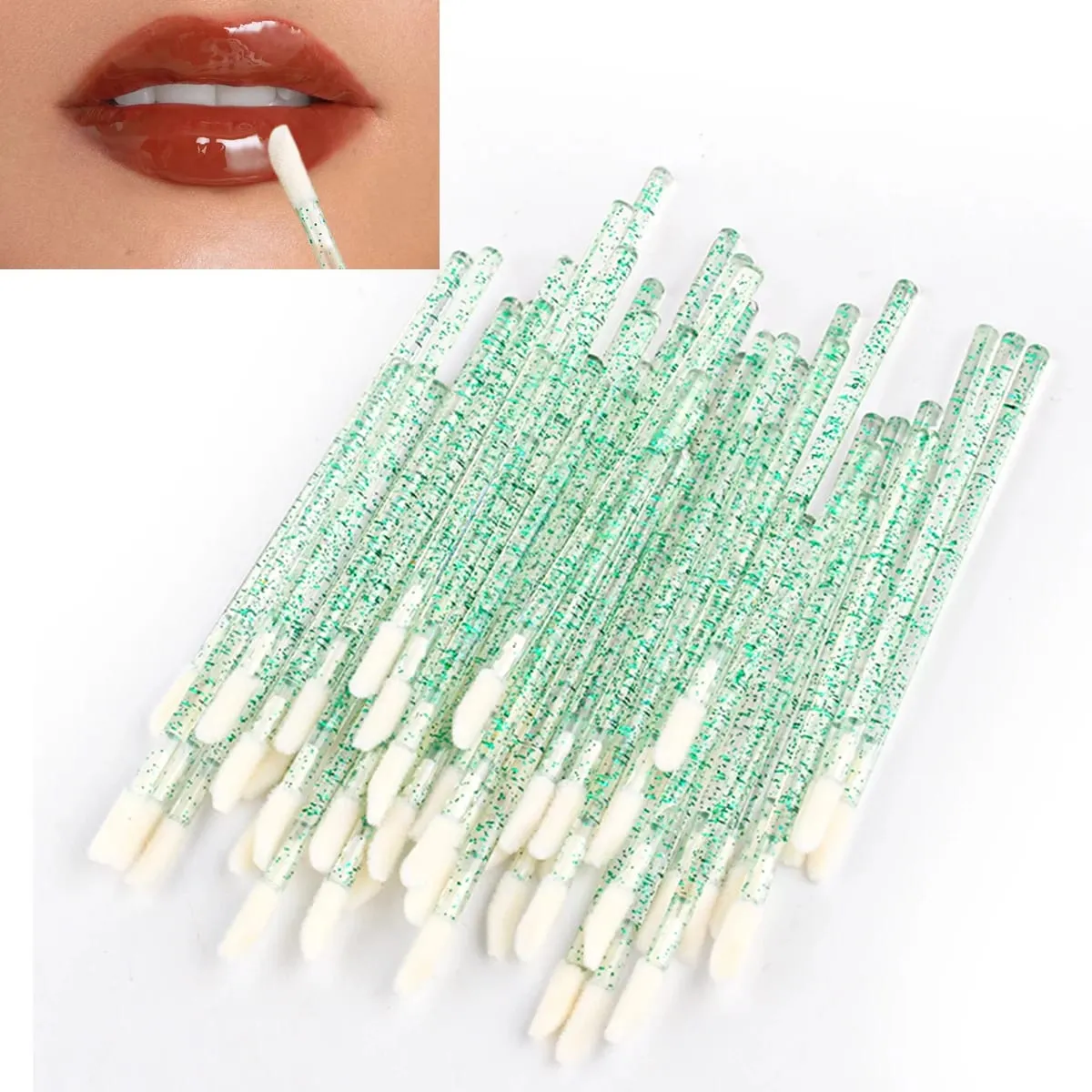 50 Pcs Lip Brush Crystal Eyelash Extension Brushes Mascara Applicator Lipstick Wands Set Women MakeUp Brushes Tools — image 1