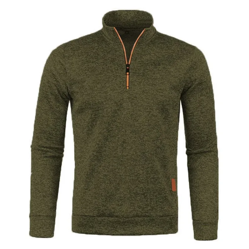 Autumn Men's Half Zipper Sweatshirts Long Sleeve Solid Color Pullover Turtleneck Streetwear Winter Warm Jacket Sport Coats — image 9