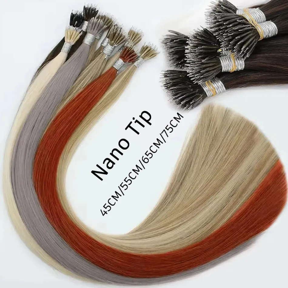 Nano Rings Hair Extension Real Human Hair Invisible Mini Silicone Beads Black Brown Blonde Microlink 100% Human Hair Extensions — image 9