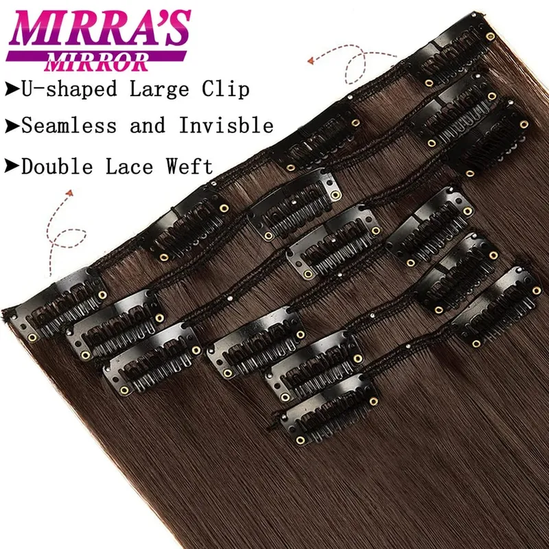 Synthetic Clip in Hair Extensions 6 Pcs/Set 16 Clips Long Straight Hairpieces Clip On Hair Extension for Women Blonde — image 2