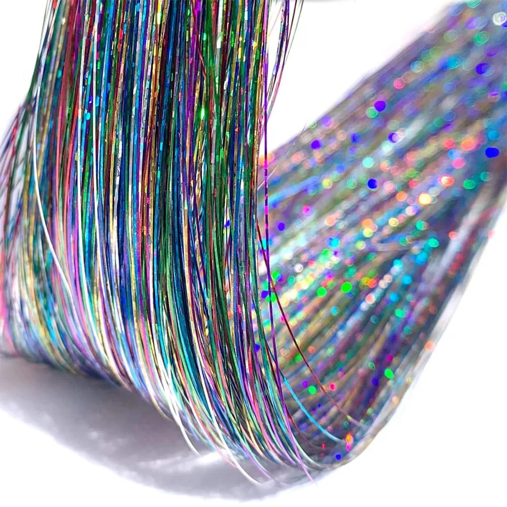 Colourful Shiny Threads Glitter Hair Tinsel Kit Gold Silk HairGlitter String Extensions Accessories For Women Headdress — image 2