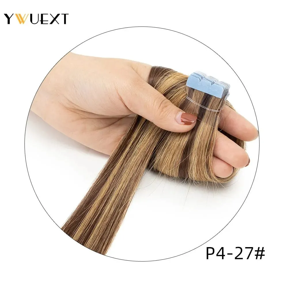 Mini Tape in Human Hair Extensions Straight Natural Black 1B# Machine Made Remy Hair 10pcs/pack Invisible Tape Hair — image 13