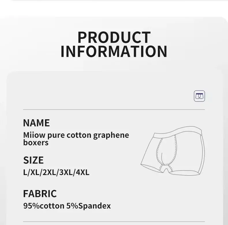 MiiOW 4Pcs Cotton Men's Boxer Underwear Graphene Antibacterial Man Trunks Breathable Striped Men Underpants Boxers Male Panties — image 10