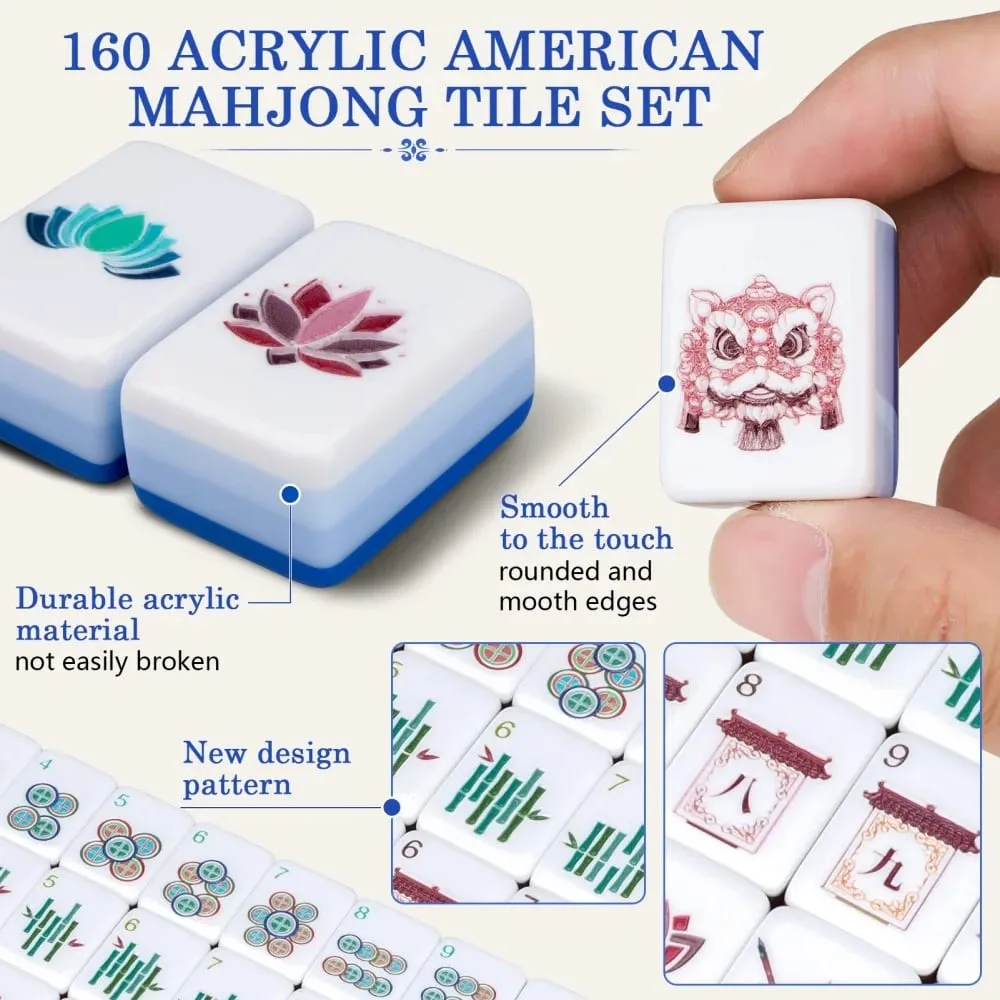 US Stock Sky Blue Engraved Mahjong Tiles Luxury Acrylic American Mahjong Set Travel Mah Jongg Sets for Adults Board Games Gifts — image 5