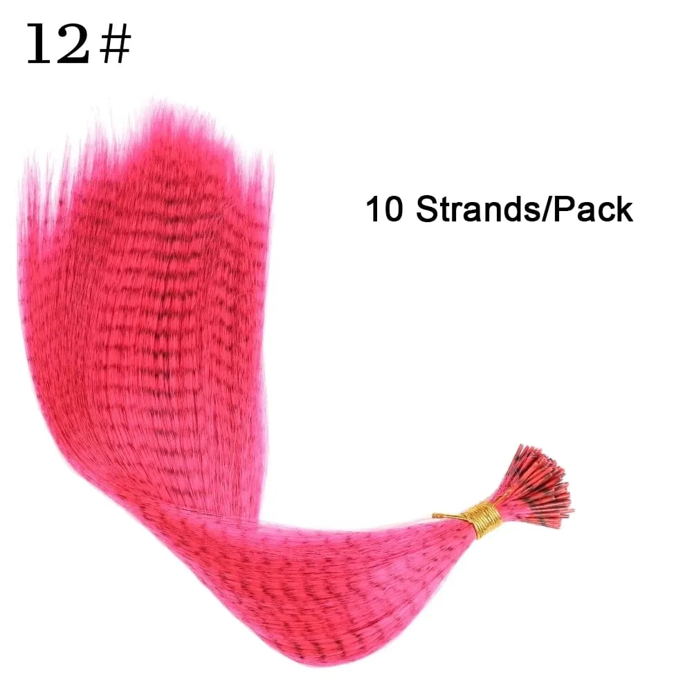 Synthetic Colored I-Tip Faux Feather Hair Extensions 16" 10 Strands/Pack Women's Heat Resistant Fiber Wig Accessories — image 18