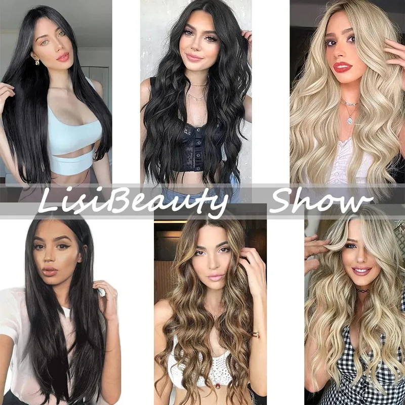 22Inch Long Straight Wavy Hair Extension 7Pcs/Set 16 Clips High Tempreture Synthetic Hairpiece Clip In Hair Extensions — image 6