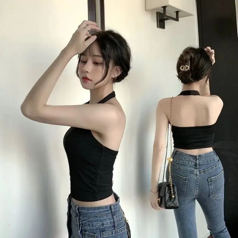 Halter Spaghetti Straps Vest for Women With Bra Padding Inner Wear Outer Wear Sexy Beauty Back Tanks Top — image 5