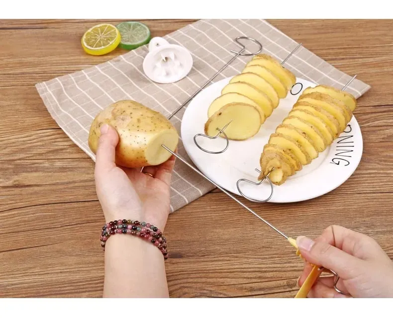 1Set Stainless Steel Twisted Potato Spiral Slice Plastic Rotate Potato Slicer Cutter Creative Vegetable Tool Kitchen Gadgets — image 8