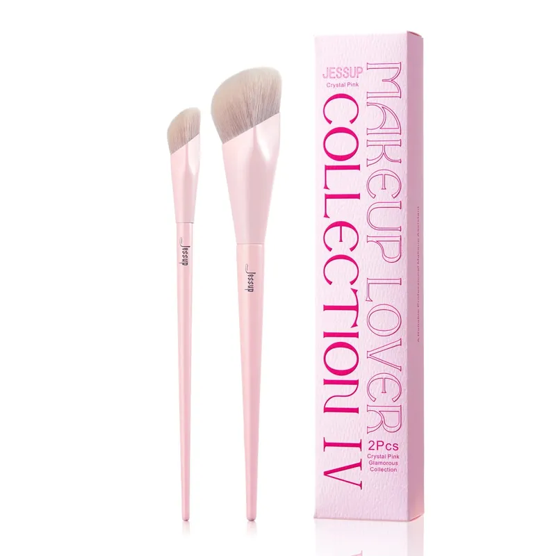 Jessup Foundation Brush and Concealer Brush Pink Makeup Brushes Set 2Pcs Premium Synthetic Face Brushes Makeup T497
